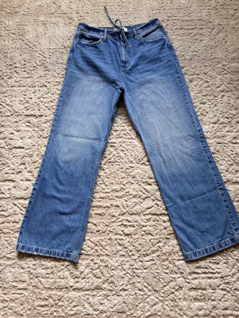 KanCan High Rise Wide Leg Jeans Medium Wash Denim Tie Detail